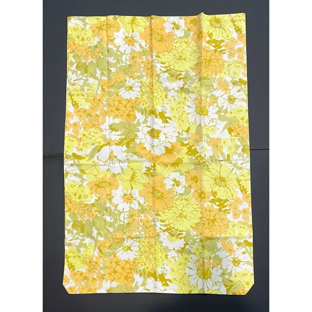 NEW Sears Vintage Percale Yellow Green Orange Floral QUEEN Pillowcase Retro